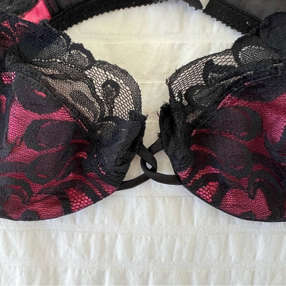 Rare VTG 1980s Victoria's Secret Pink and Black Lace Balconette Bra, 34B - Picture 9 of 11